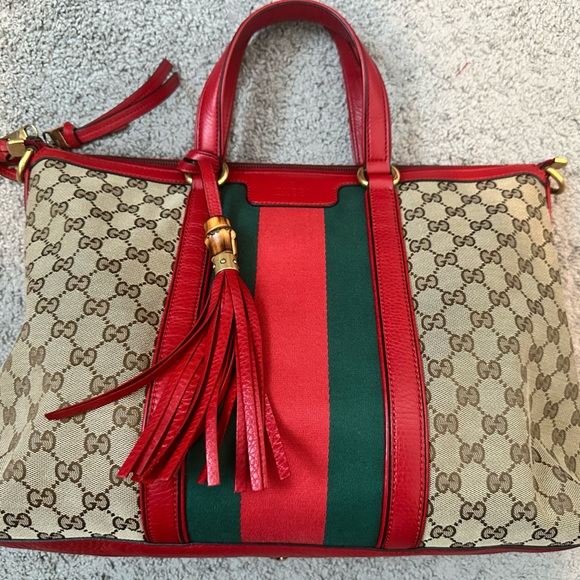 LNWOT Large in Red Canvas Vintage Web Rania Top Handle Gucci Bag - Picture 1 of 11